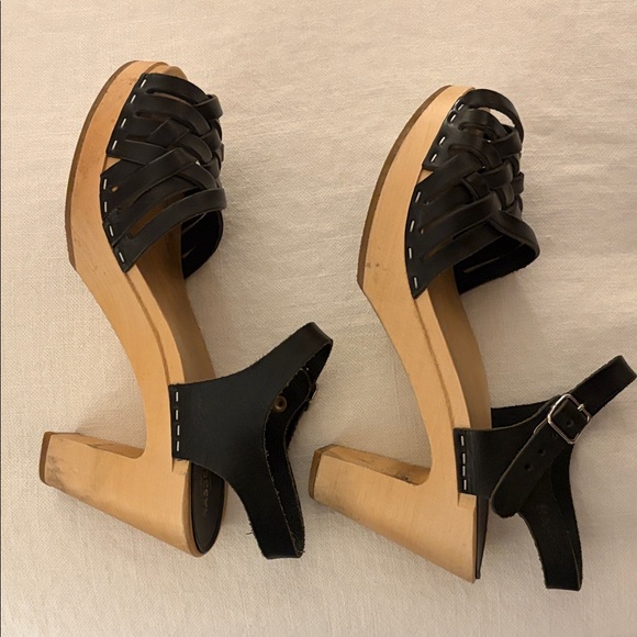 Swedish Hasbeens Black Leather Clogs/ Heels main image 4